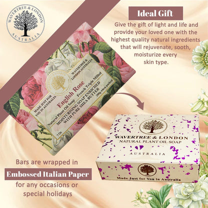 English Rose Scented Natural Soap (2 Bars), 7Oz Moisturizing French Triple Milled Soap Bars Enriched with Shea Butter - Pure Plant Oil Bath & Body Soap for All Skin Types