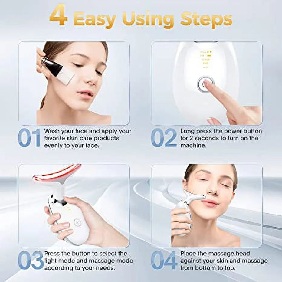 Red Light Therapy for Face, 7 Color LED Face Skin Rejuvenation for Face & Neck Beauty Device, Deplux Neck Tightening Device, Glossy White