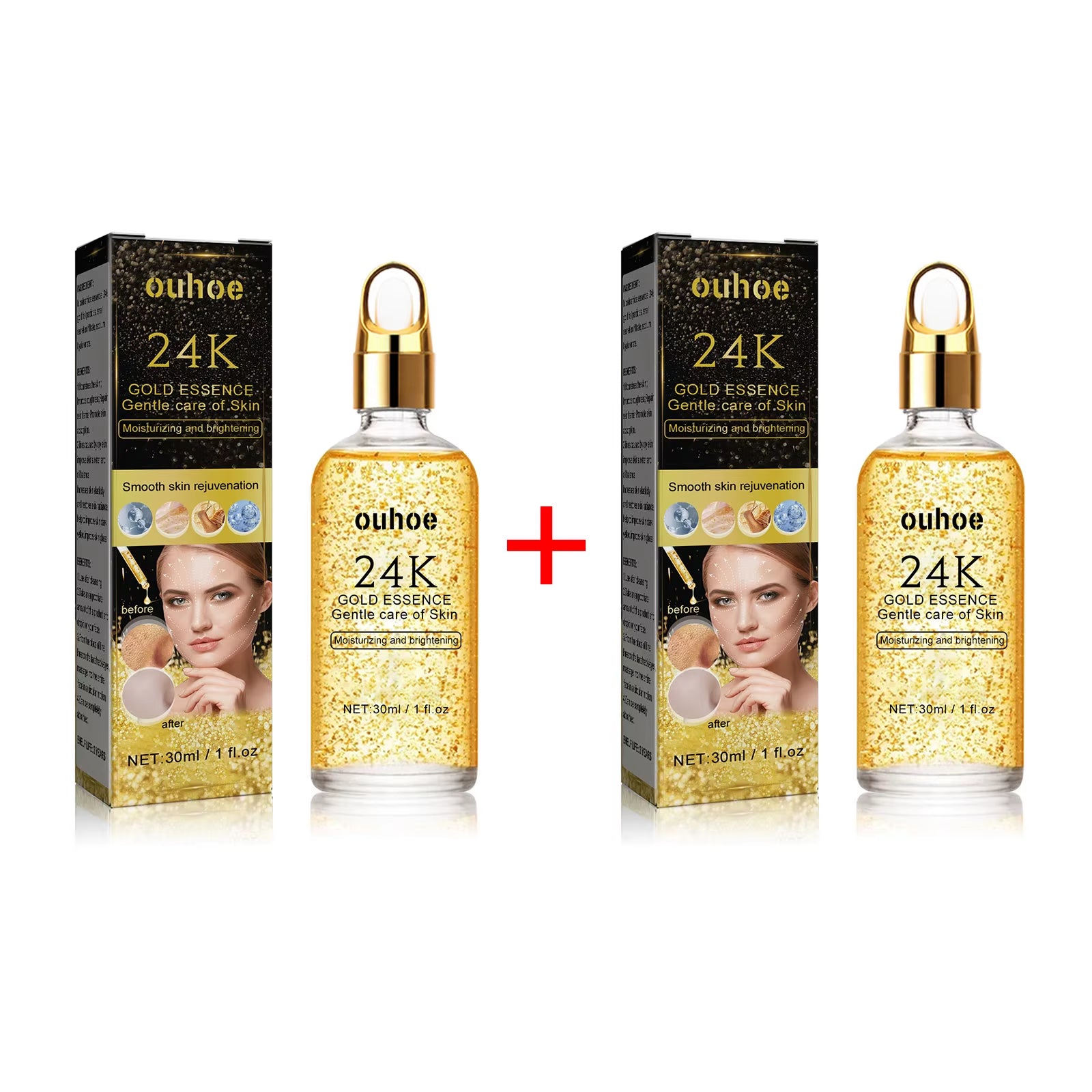 24K Gold Face Serum Hyaluronic Acid Moisturizing Whitening Fade Fine Lines Shrinks Pores Anti-Aging Brighten Essence Skin Care