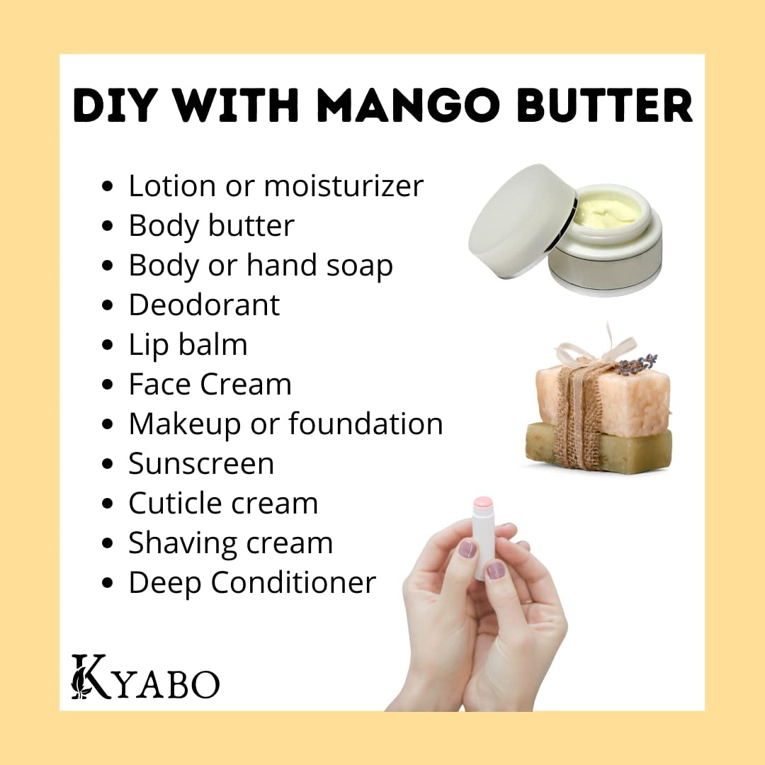 100% Pure Mango Butter, Raw, Organic, & Unrefined, Chemical-Free, Natural Skin Moisturizer, Great for DIY Body Butters, Lip Balm, Sun Tanning Soaps, & Lotions (5 Lb)