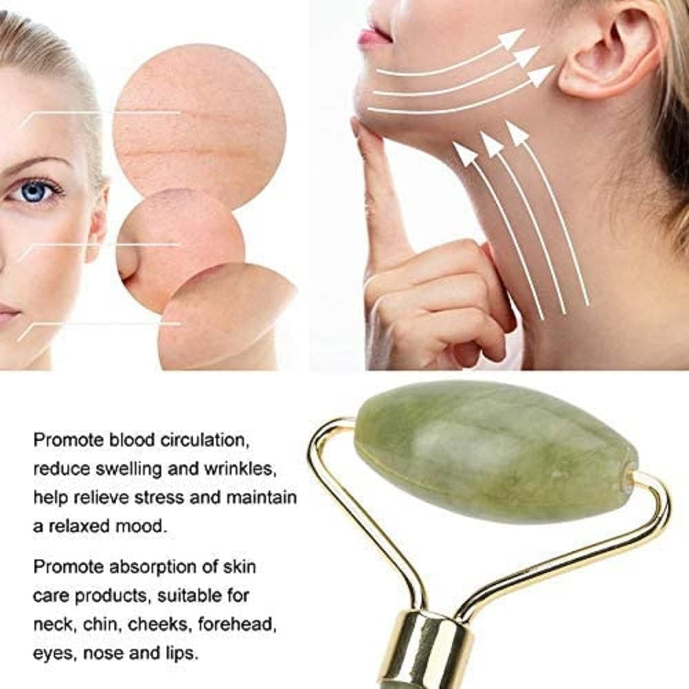 Jade Gua Sha Facial Massager Set - 5 in 1 Skin Care Tools with Roller and Massager