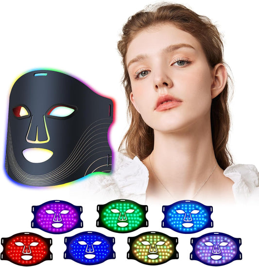 Red Light Therapy Mask, 7 Color Red Light Therapy for Face, 3 Level Intensity LED Face Mask Light Therapy at Home for anti Aging, Silicone Soft LED Light Mask with Time Memory Function