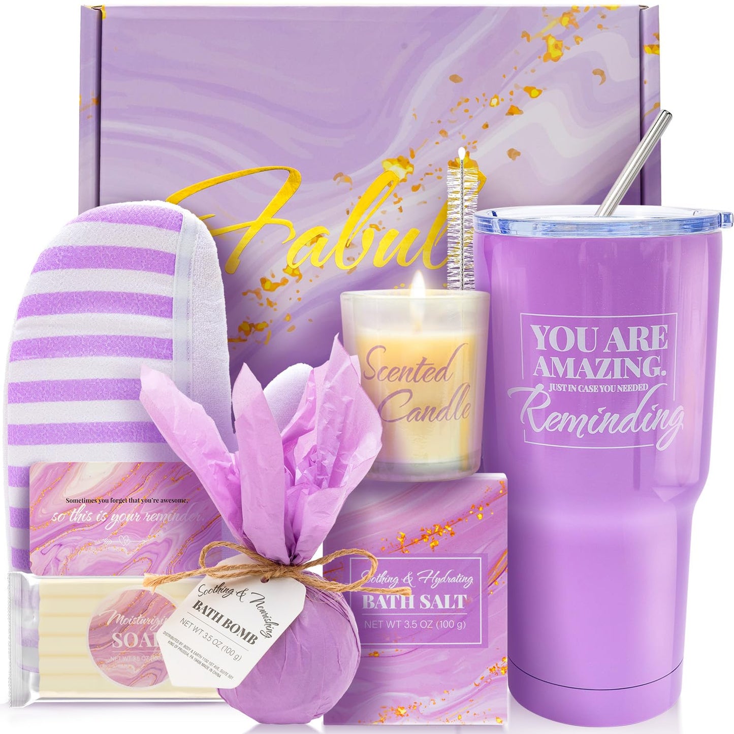 Bath Sets for Women Gift  Gift Baskets for Women 8Pcs Lavender Gift Set for Women with 20Oz Vacuum Insulated Tumbler Birthday Gifts for Women Christmas Gift Baskets