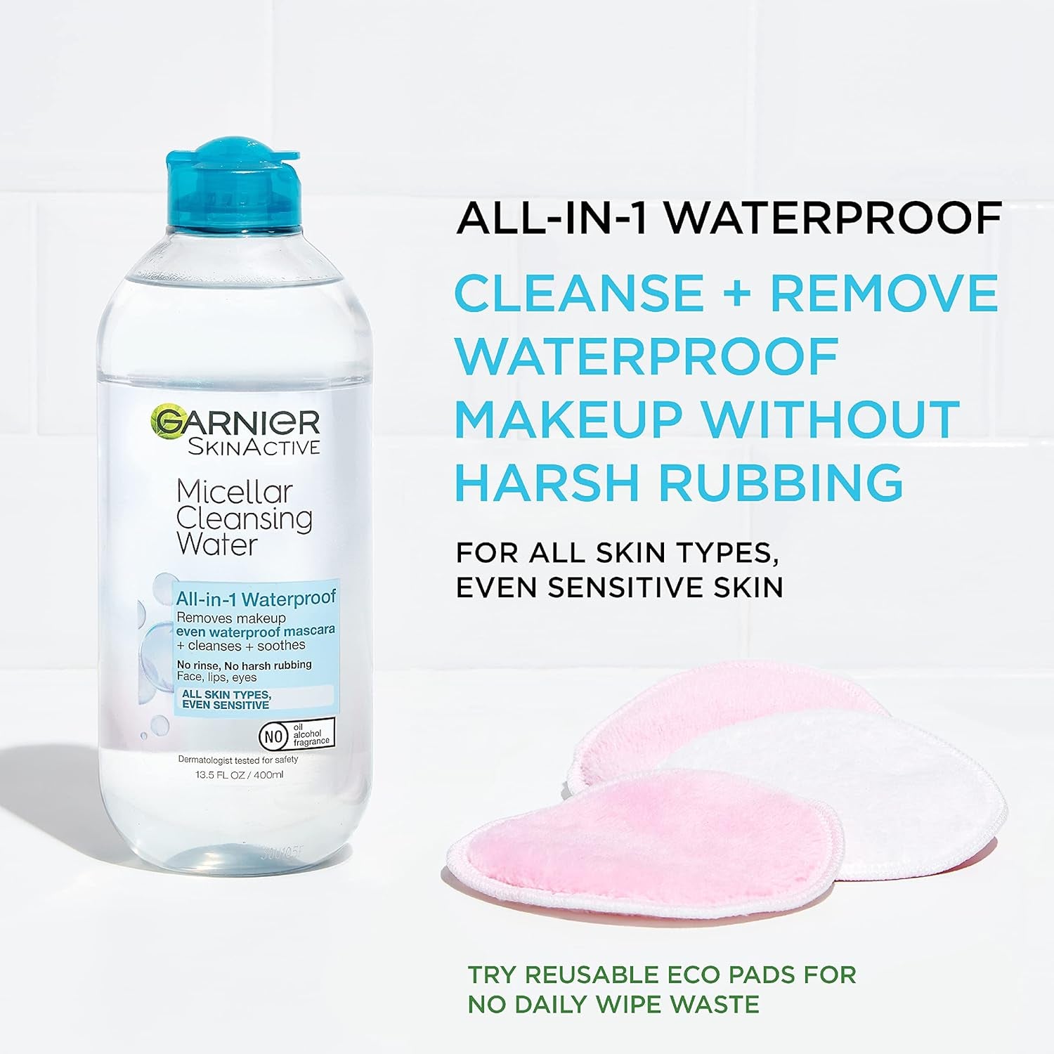 Micellar Cleansing Water, for All Skin Types, 13.5 Fl Oz + Micellar Cleansing Water, for Waterproof Makeup, 3.4 Fl Oz