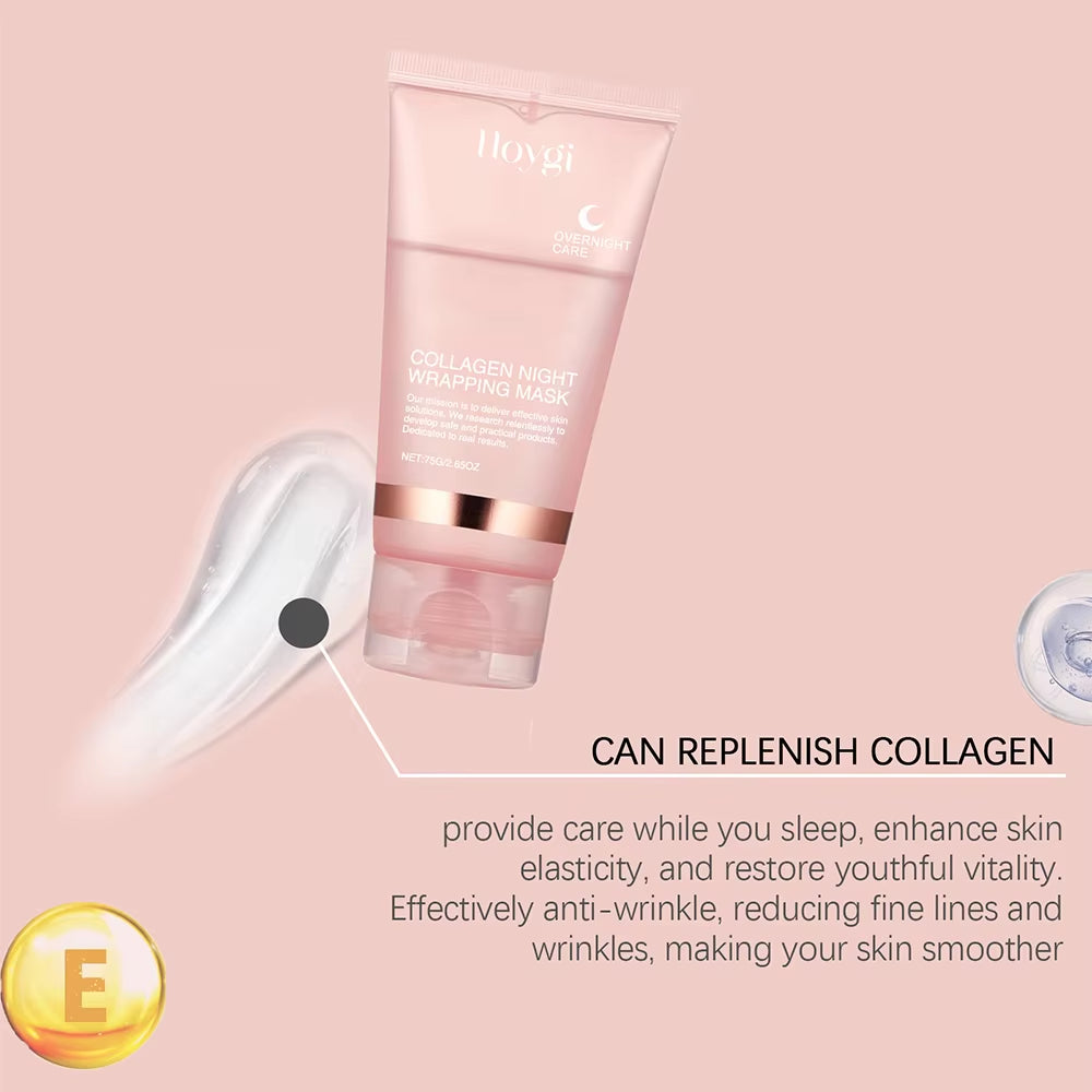 75Ml Collagen Overnight Wrapping Peel off Facial Mask, Korean Collagen Night Wrapping Mask Deeply Hydrates Night Care Mask Cream