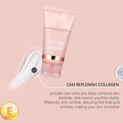 75Ml Collagen Overnight Wrapping Peel off Facial Mask, Korean Collagen Night Wrapping Mask Deeply Hydrates Night Care Mask Cream