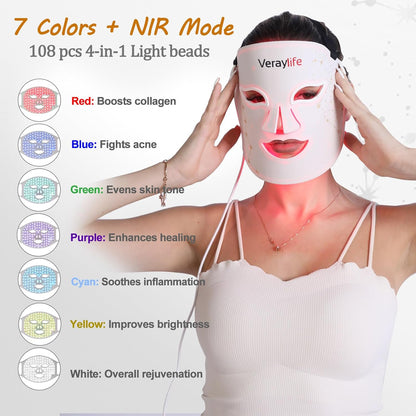 Red Light Face Mask, 8 Modes Portable Led Face Mask Light Therapy, 850Nm near Infrared Red Light Therapy for Face, Infrared Face Light Therapy, Face Skincare Tool