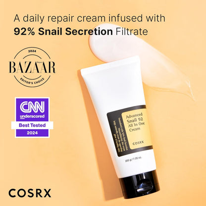 Snail Mucin 92% Moisturizer, Daily Repair Face Gel Cream Tube Type for Dry, Sensitive Skin, Not Tested on Animals, No Parabens, No Sulfates, No Phthalates, Korean Skin Care (7.05Fl Oz / 200G)